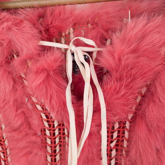Boho Y2K Rabbit Fur Poncho Glamorous Pink Size L/XL - Picture 9 of 9